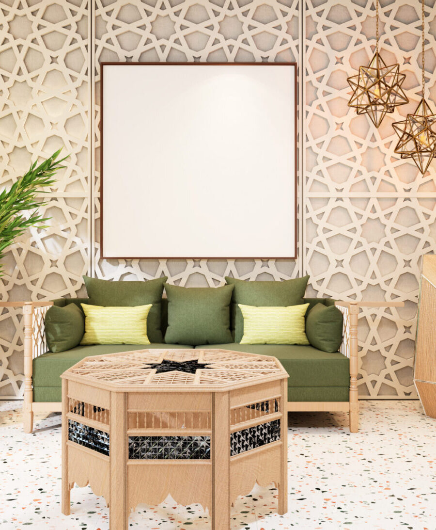 3D Illustration Mockup Photo Frame In Lounge Rendering